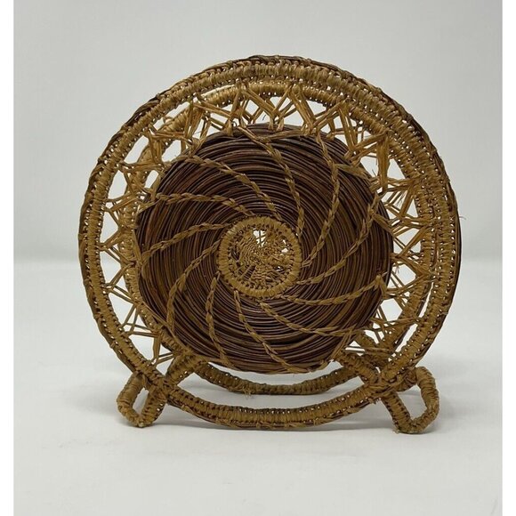 Vintage Woven / Braided Pine Needle Napkin Holder With Flaw - Picture 1 of 14